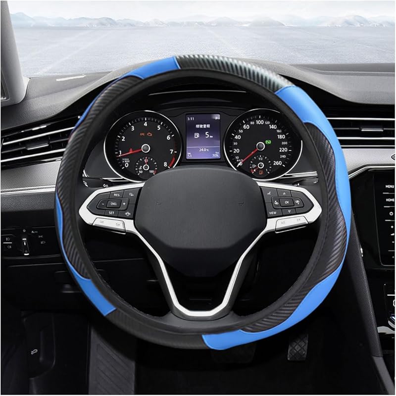 Car Steering Wheel Cover, 15 Inch Carbon Fiber Leather Elastic Steering Wheel Protector, Anti-Slip, Breathable & Soft Car Interior Accessories