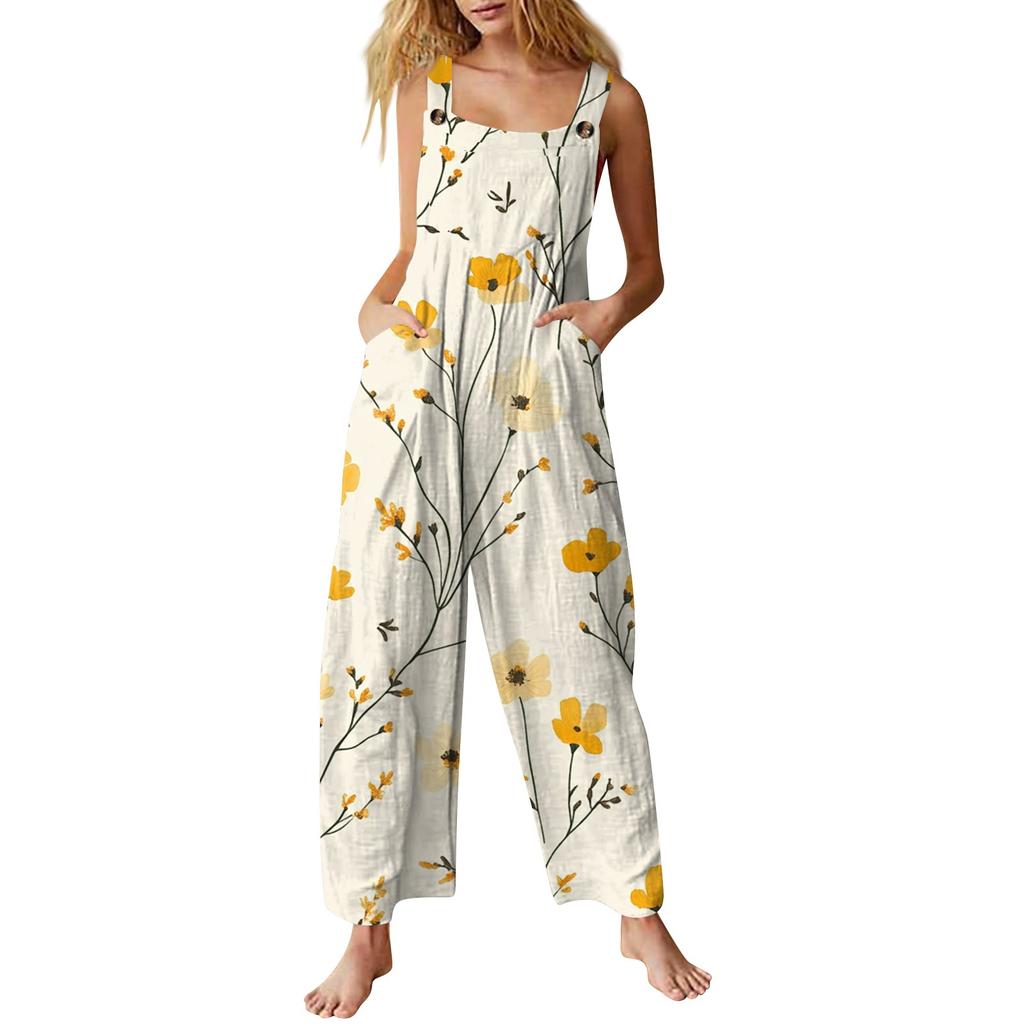 Women's Casual Jumpsuit Sleeveless Fashion Floral Print Jumpsuit