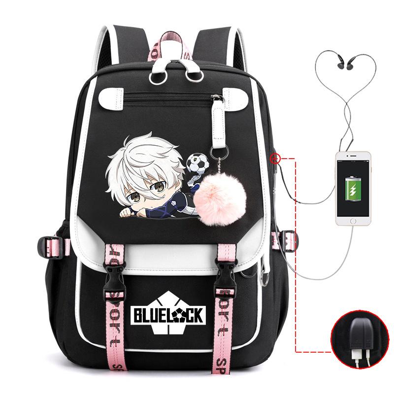 Blaues Gefängnis Anime Schultasche College Stil Große Kapazität Mittelschüler USB Rucksack