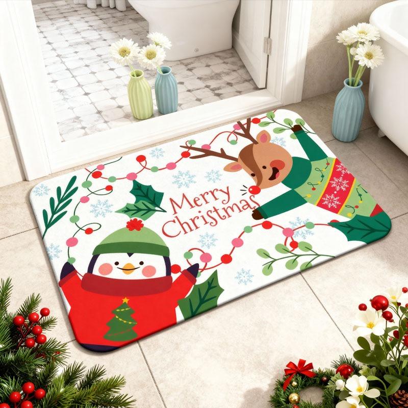 Festive Christmas Door Mat Non Slip Crystal Velvet Carpet for Entryway Bathroom and Living Room Absorbent Rug