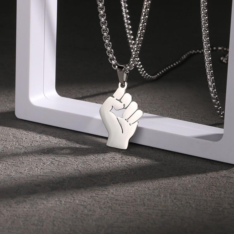 Titanium Steel Fist Pendant Necklace Hip-hop Accessories Hip-hop Men s and Women s Jewelry 60CM
