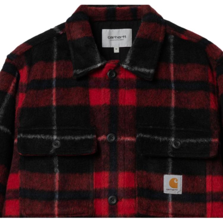 Carhartt WIP Plaid Logo Label Long Sleeve Shirt Jacket Men Jackets Red I030790-18X-XX