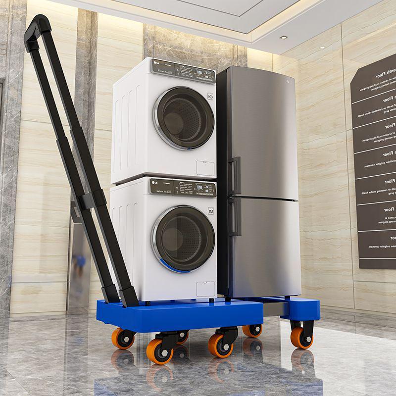 Foldable Retractable Pushcart: Portable Flatbed Cart with Drawbar for Hauling and Moving Goods.