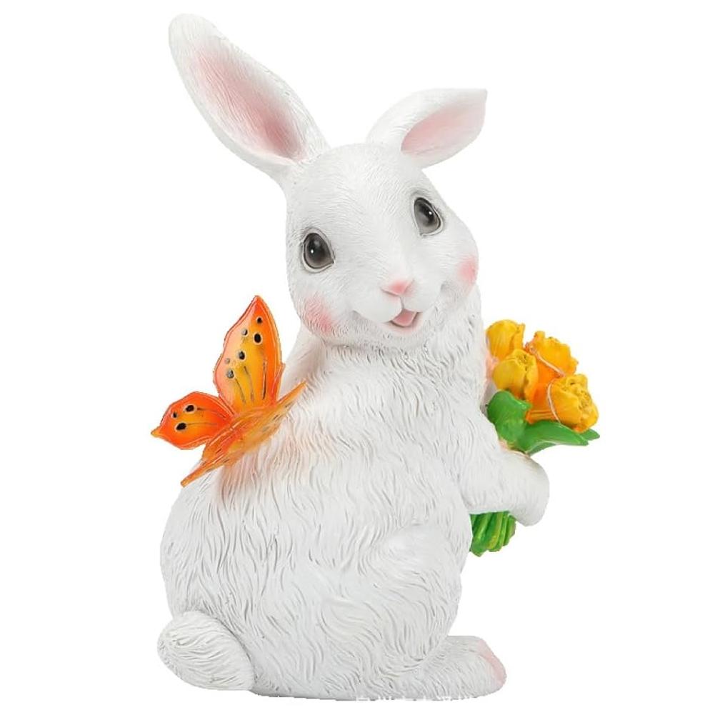 Solar Rabbit Statue Light Cute Bunny Statue Resin Rabbit Figurine Easter Rabbit Sculpture for Patio Yard Lawn