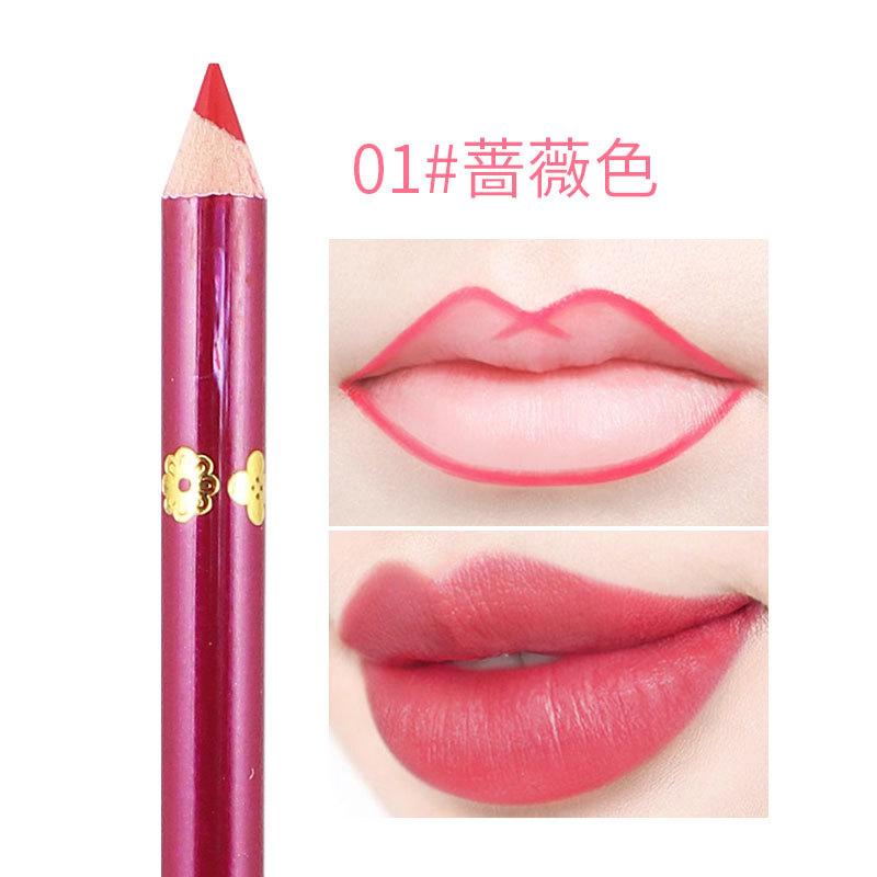 Yalaiyi Wood Thirteen-Color Lip Liner Makeup Non-Stick Cup Matte Velvet Easy-To-Color Lipstick Pen 1# rose color *3pcs