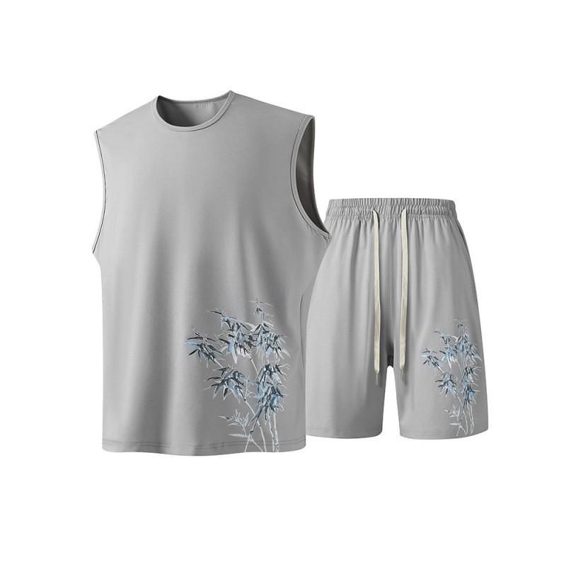 Mens Breathable Quick-Dry Sleeveless Tank Top Shorts Set Sportswear Lightweight Gym Outdoor Casual Wear