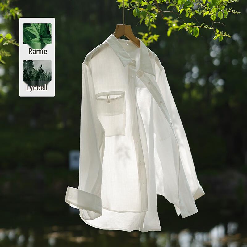 Women s Ramie Tencel Blend Breathable Lapel Shirt S