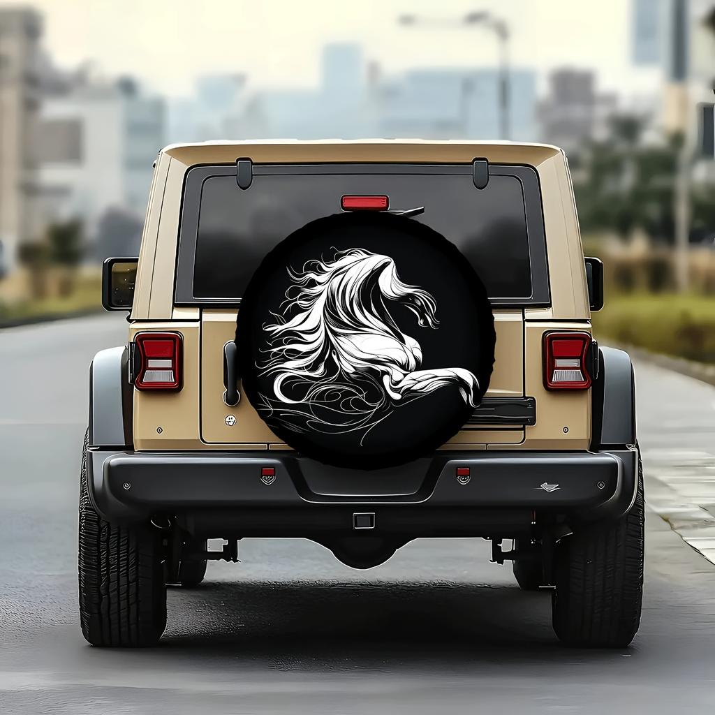 1pc Car Tire Cover, Pentium Mustang Mane Flying Printed Theme Fiber Car Spare Tire Cover, Universal for 35.56/38.1/40.64/43.18 cm, Snug And Durable Ti