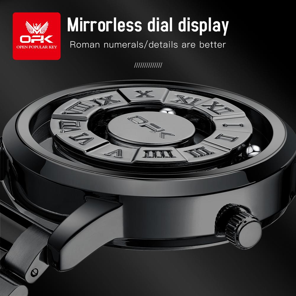 OPK 8181 Quartz Watches For Man Fashion Suspended Magnetic Beads Black Tech Mirrorless Dial Original Men's Watches