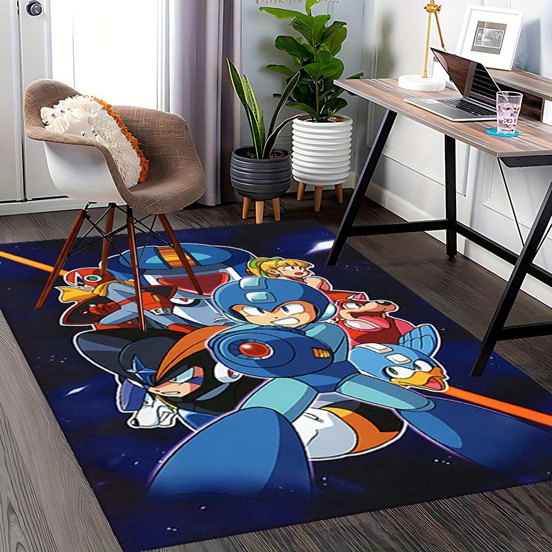 1pc Mega Man Anime Cartoon Design Office Chair Mat Non-Slip Carpet for Home Decor, Living Room, Bedroom, Game Room - Perfect Gift for Fans!Y058
