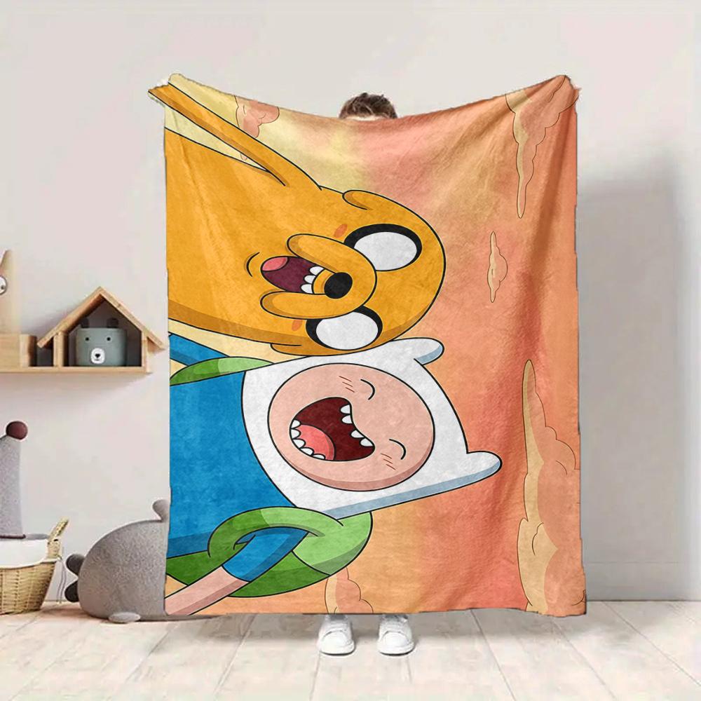 1Pc Adventure Time Friendship Flannel Blanket, Soft And Comfortable, Casual Warm, Camping Travel, Christmas, Halloween Xmas Gift S1111