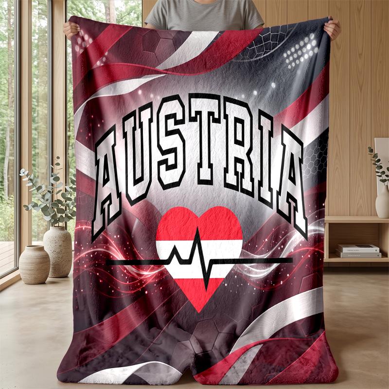 Austria Football Printed Flannel Blanket Skin Friendly Warm Decorative Throw for Indoor Couch Bed Daily Use