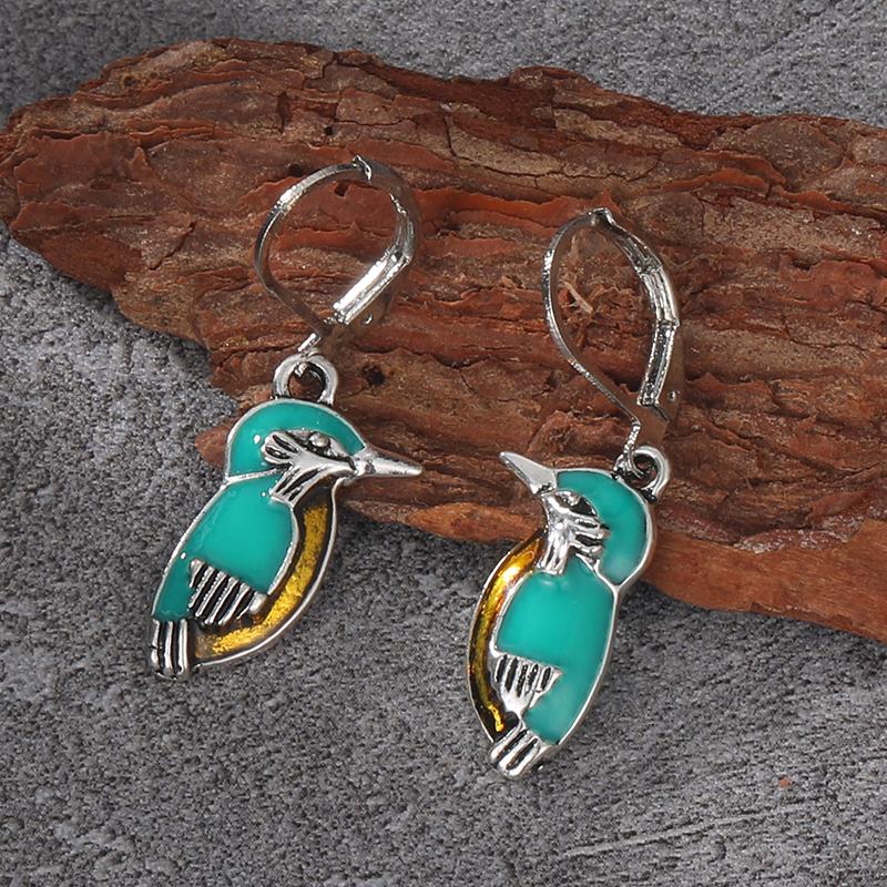 Vintage Ethnic Style Oil Drip Process Kingfisher Bird Earrings For Women  New Bohemian Green Animal Dangle Earrings Jewelry