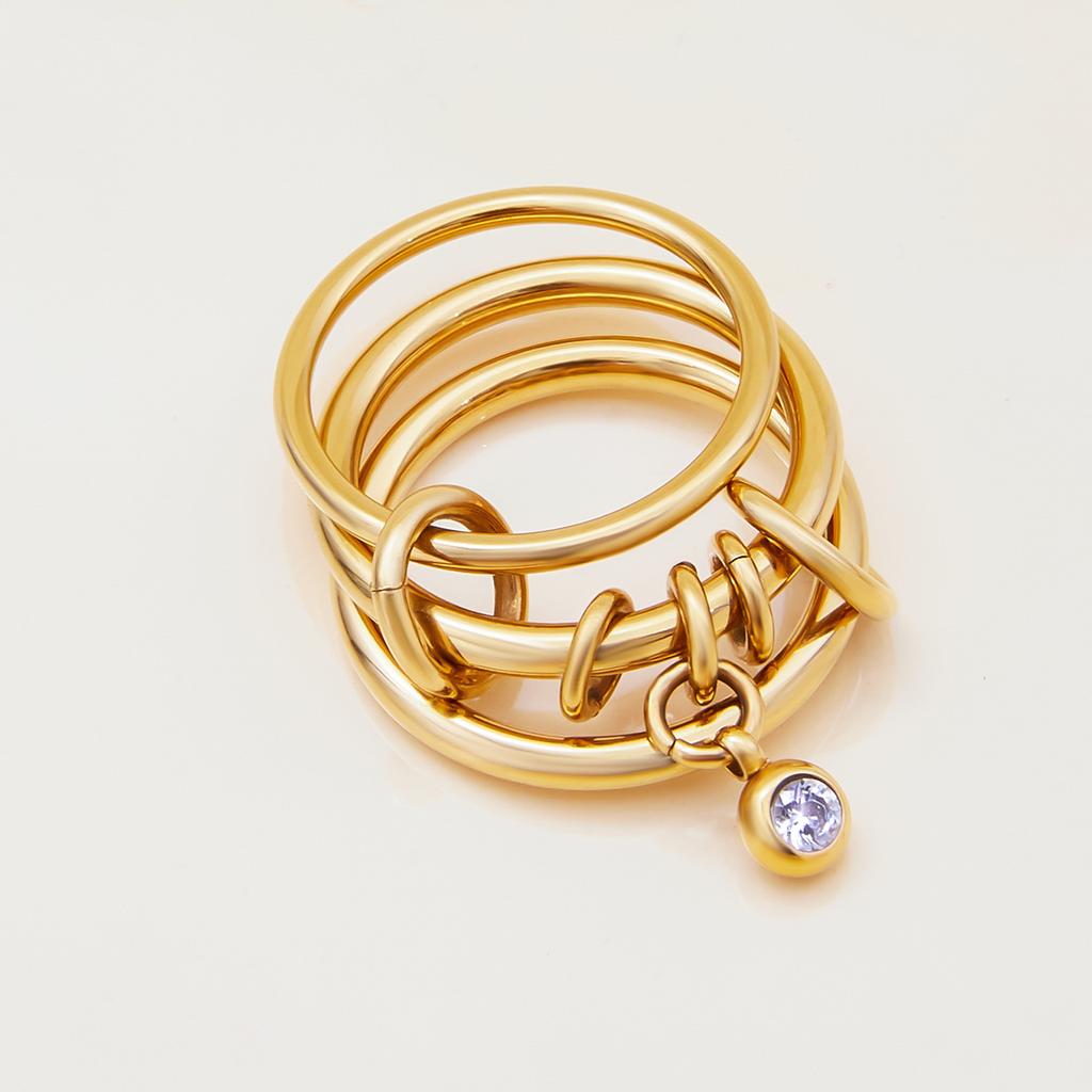 Youthway Moda Aço Inoxidável Banhado a Ouro Zircônia Lisa Multi Anel Diário para o Trabalho Anel Feminino Presente