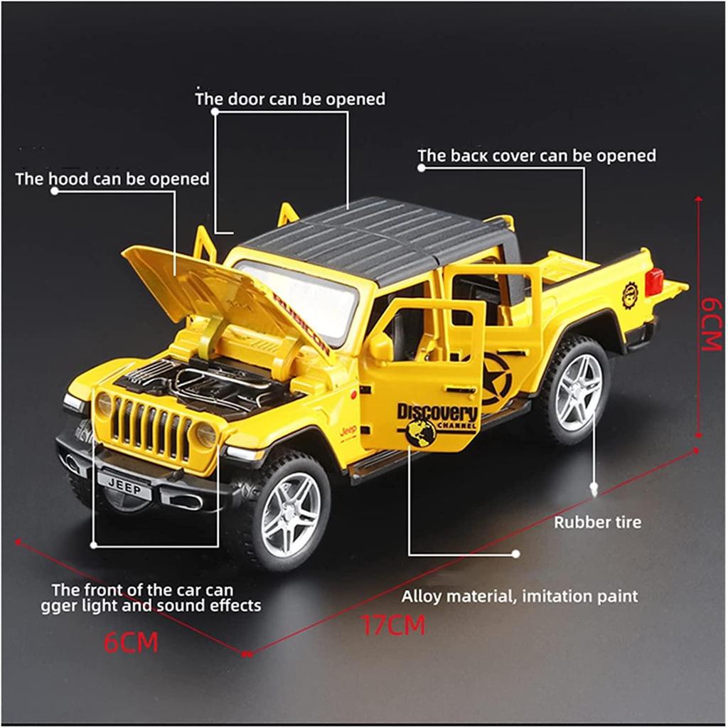 Schaal 1/32 Jeep Wrangler Gladiator pick-up truck, legering automodel gegoten metalen speelgoed terreinvoertuigen met geluid en licht collectie kindercadeau