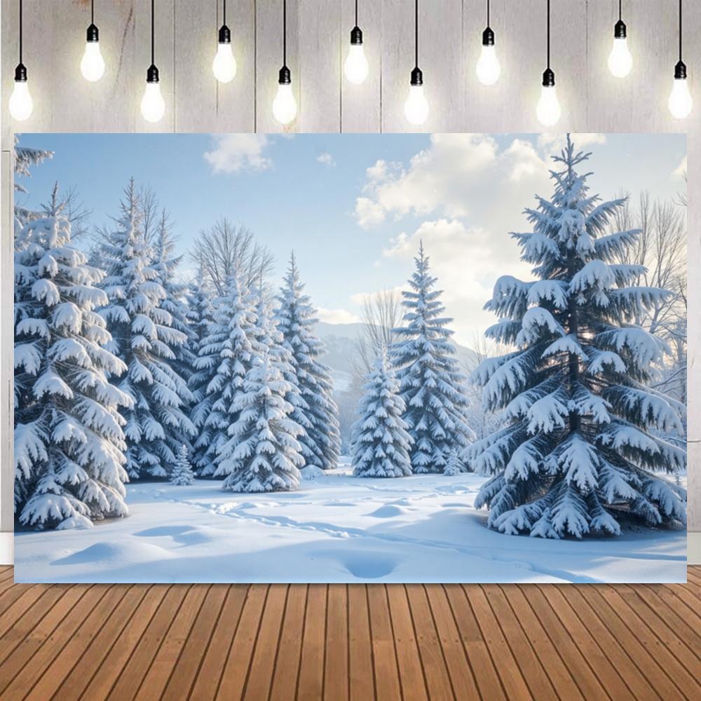 Winter Ice Snow Castle Photography Background Snow Scene Frozen Forest Wonderland Christmas Party Home Decor Photo Backdrop Prop18
