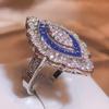 2022 Mode Luxus Blauer Topas Verlobungsring Damen 925 Stempel Voller Diamant Blauer Zirkon Ring Party Geschenk