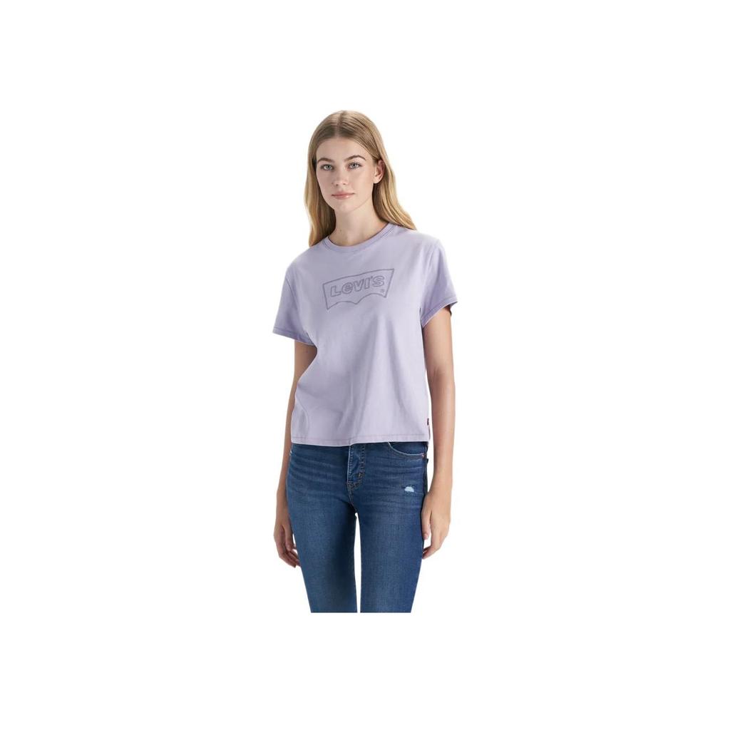 Camiseta de Manga Curta Pulôver Gola Redonda Estampada com Logotipo de Letras Levis Mulher Camiseta Roxo 0019G-0001