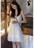 Elegante Vestito Bianco Senza Maniche Con Collo Arricciato Per L'Estate Casual