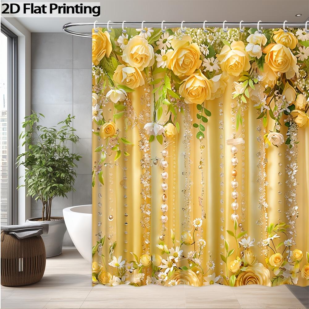 1Pcs Shiny Butterfly Flower Waterproof Shower Curtain Modern Polyester Bathroom Partition 12 Hooks