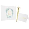 Guest Book 9.3x7"Elegant Wedding Guestbook Green Wreath Cover Memory Book with Diamond Signing Pen and Greeting Card for Wedding