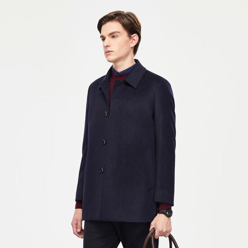 YOUNGOR Men's Wool Blend Navy Slim Fit Overcoat