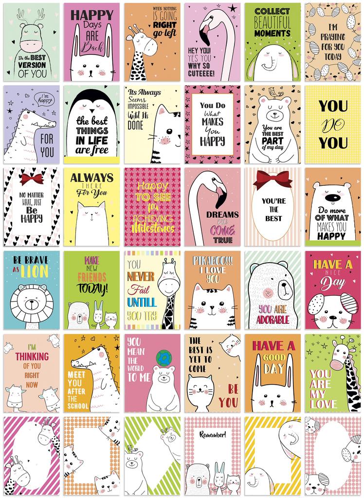 Inkdotpot 36 Karten Lunchbox-Notizen für Kinder, tägliche inspirierende Zeilen, glückliche Gedanken für Kinder, Schüler