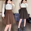 Plus Size High Waist Corduroy Pleated Vintage Skirt - Autumn/Winter Design