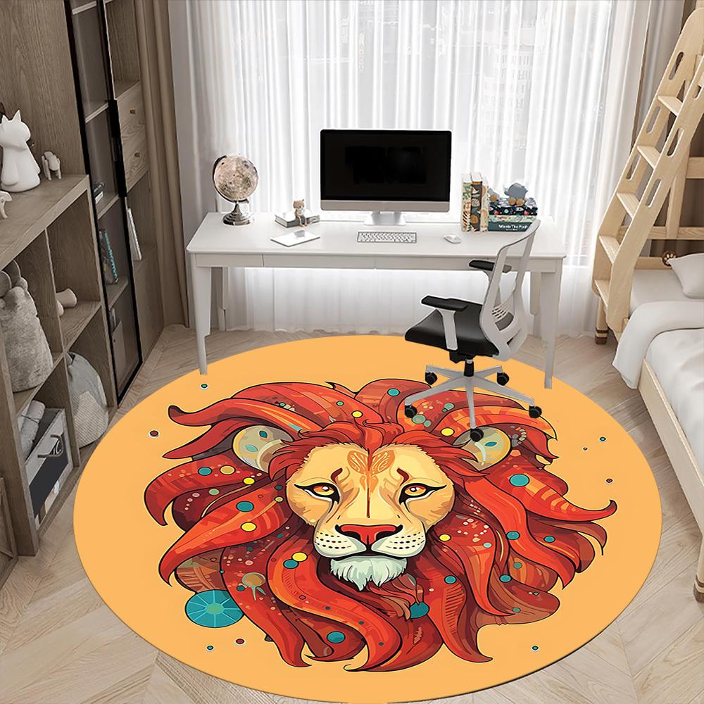 1pc Lion King Office Round Area Rug, Mat Suitable For Office, Under Office Chairs Bedroom Living Room Home Decor, Room Deco