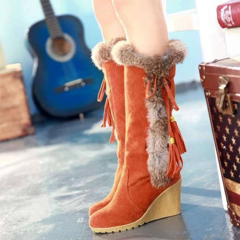 Fur High Boots Women`s Wedges Designer