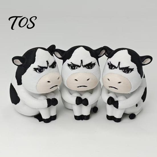PLA Cow Decoration 3D Printed Dairy Figurine, Cartoon Cattle Statue for Desk Decor, Collectible Figure Mini Sculpture Home Office, Gift Animal Lovers