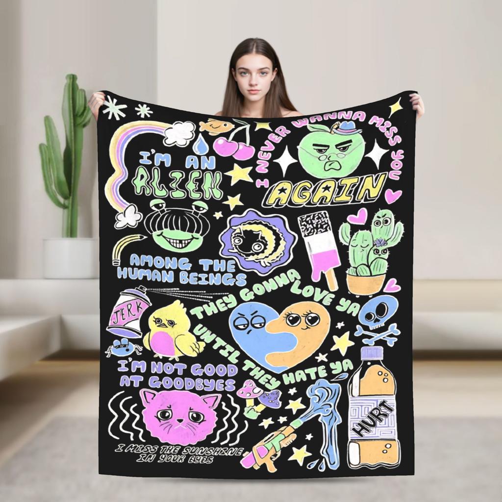 Oliver Tree Doodle Design Wool Blanket Funny Throw Blankets for Home xcm Quilt