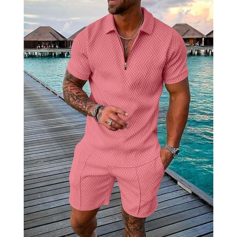 2025 summer men's 3D digital printing short-sleeved polo fashion sports and leisure suit foreign trade men's solid color