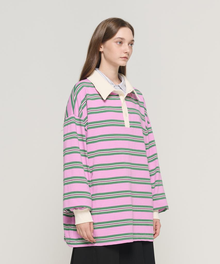 CARGOBROS FOR WOMAN Striped Loose Fit Polo Shirt (Pink)