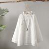 Camicia in Lino e Cotone con Bottoni a Disco Ricamati Retro Donna Primavera Abito da Tè Zen Cinese Top con Cuciture Larghe Girocollo
