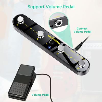 Wireless MIDI Controller Pedal 5 Modes Digital Display 25Hrs USB Footswitch Metal Switch Wireless Receiver for Mixer Electric