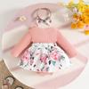 Baby Girl Long Sleeve Lace Trim Bodysuit Dress - Newborn Autumn/Winter Casual Romper