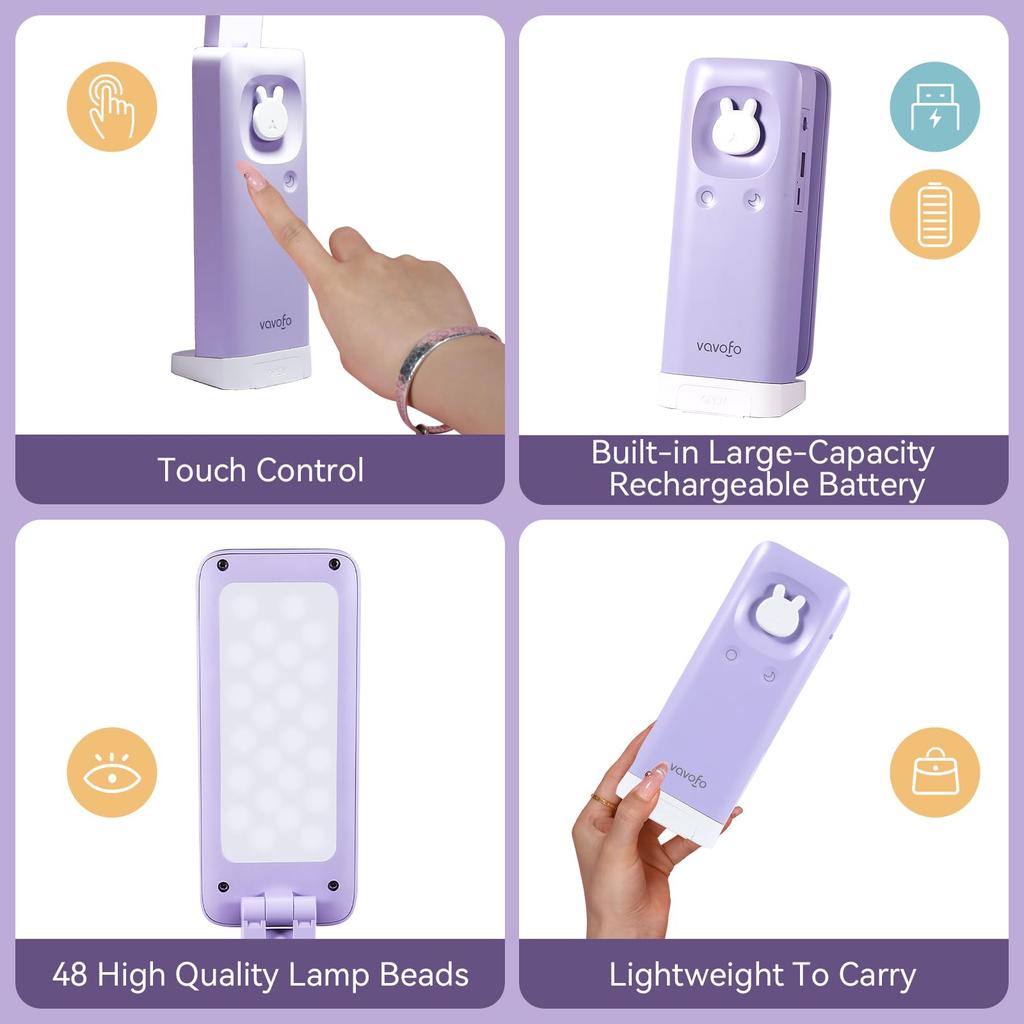 VAVOFO Electric Gas Lamp, Cordless Lamp with 15 Dimming Modes, Cute Stand, 6000 mAh Lamp, LED, Modern Office Lamp (Purple)