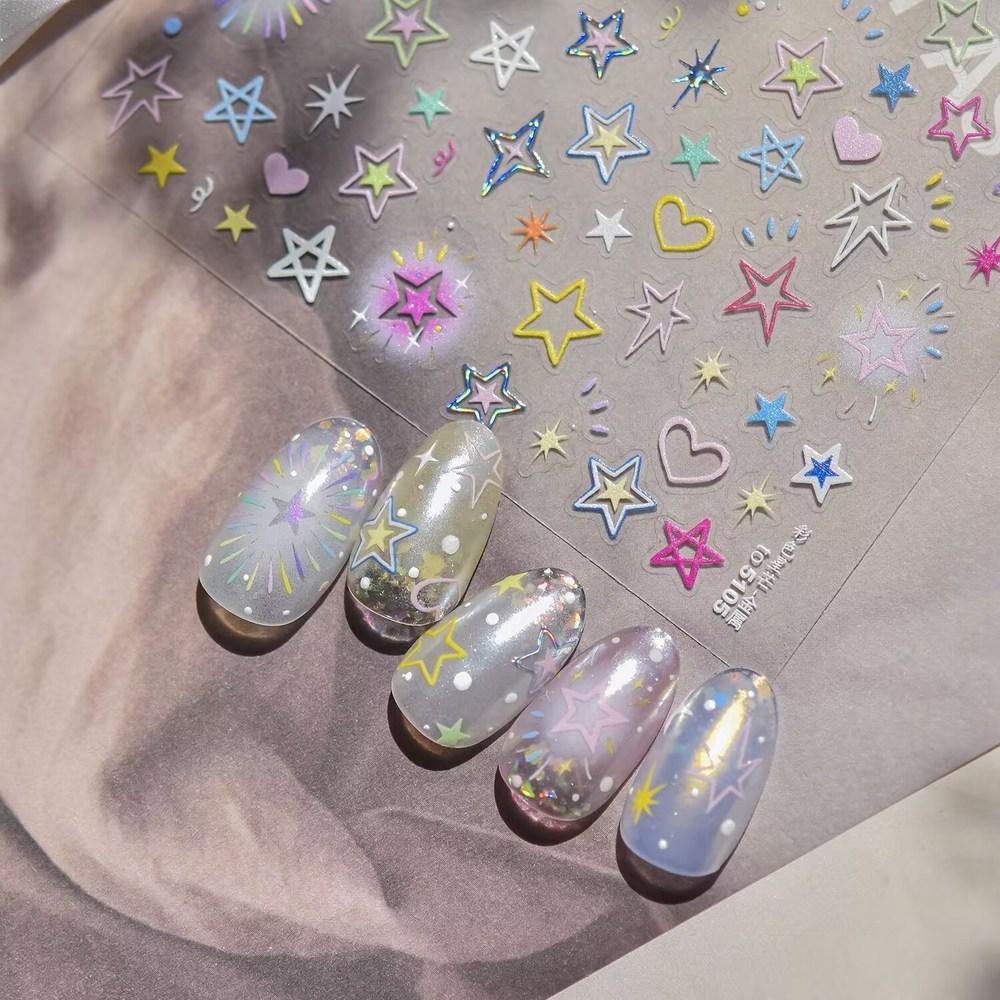 Y2K Hip Heart Star Premium Hand-Drawn Nail Sticker 1 pcs Single