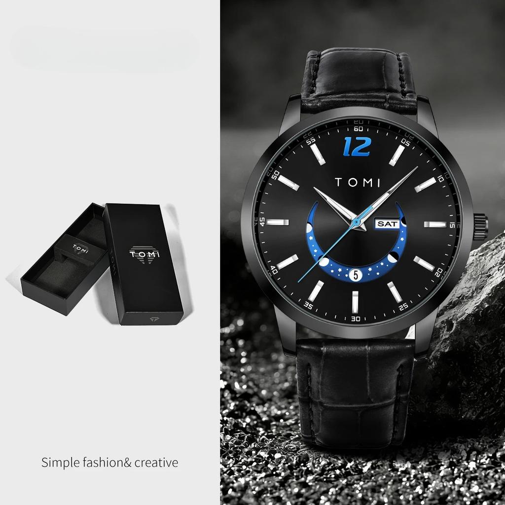 Luxury Business Fashion Quartz Watch with Leather Strap Alloy Case Pointer Dial-Premium Design Men's Gift