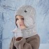 Girls Winter Warmth Set 3Pcs/Set Kids Hat Scarf Gloves Solid Color Twist Texture Fleece And Lining Earflap Touchscreen Neck Warmer Cold Weather