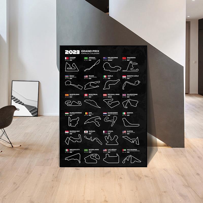 Tekstura toru wyścigowego F1 kalendarz sezonu 2023 plakaty ścienne drukowany obraz obraz na płótnie malarstwo do salonu Home Decor