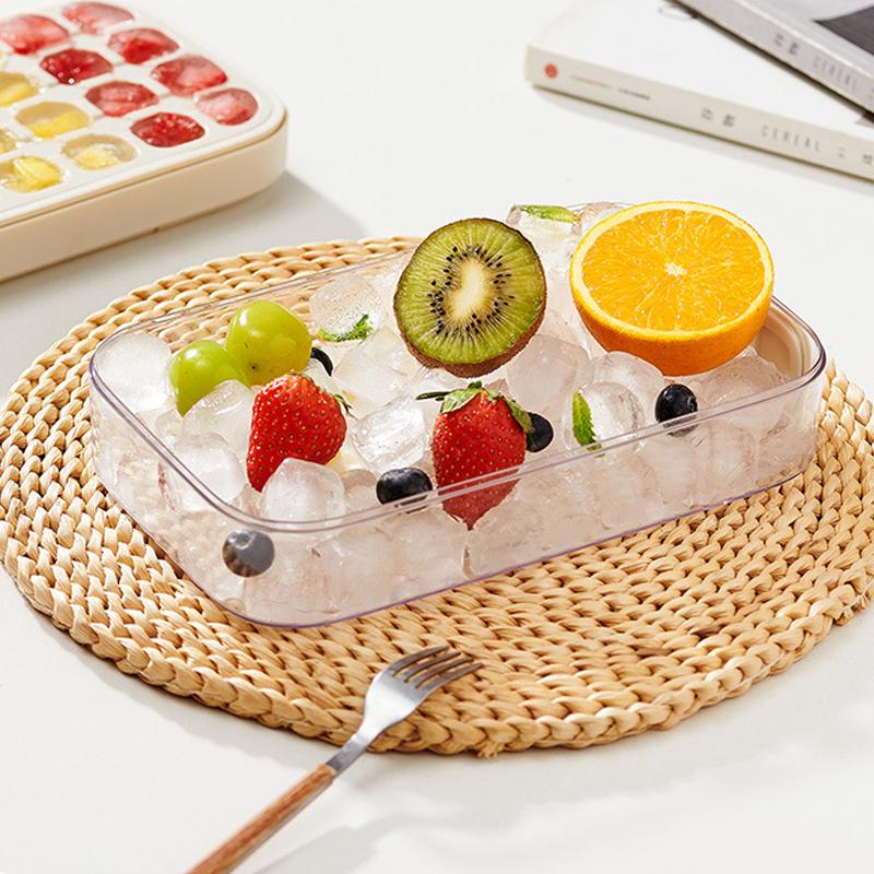 Silicone Ice Cube Tray With One Press Release Lid And Container Stackable Ice Mold For Freezer Summer Beverage Accessories