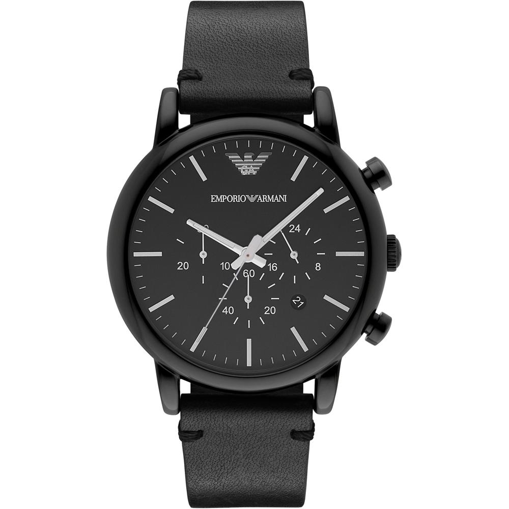 Emporio Armani Luigi XLarge Black Leather/Black Men s Quartz Watch AR1918 чёрный