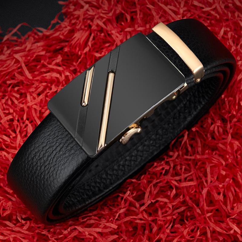 Men'S Cowhide Belt High-End Automatic Buckle Leather Belt Men'S Middle-Aged And Young Leisure Business Belt Men