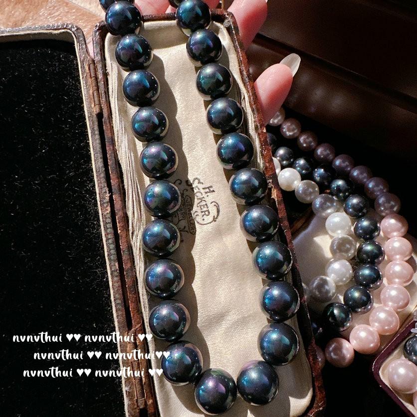 Mermaid Tears, Lady, Pink Pearl Necklace, Papalacha, Baroque, Seawater Black Pearl Necklace, Earrings