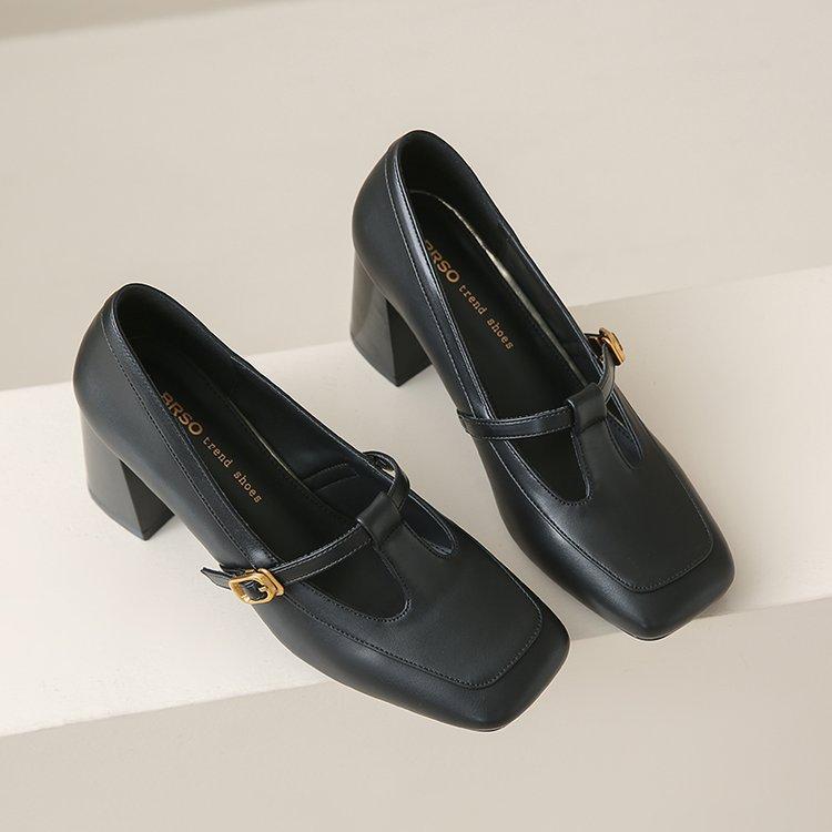 

[youshilai] Pink thick heel square head single shoes women s 2025 spring and summer new light heel Mary Jane shoes 34