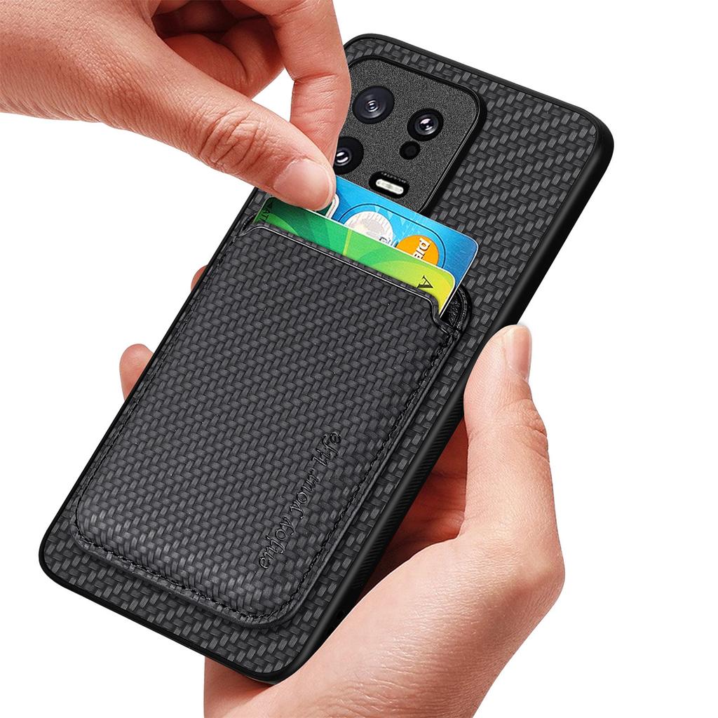 Detachable Card Holder Case for Xiaomi 13 5G,Carbon Fiber Texture Anti-scratch Cell Phone Cover