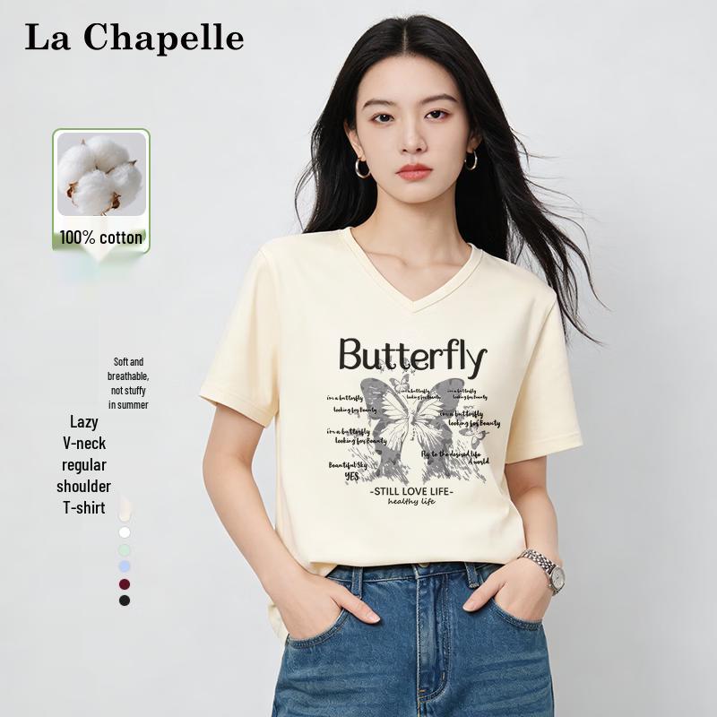 La Chapelle Women s Pure Cotton V-Neck Short Sleeve T-Shirt XL