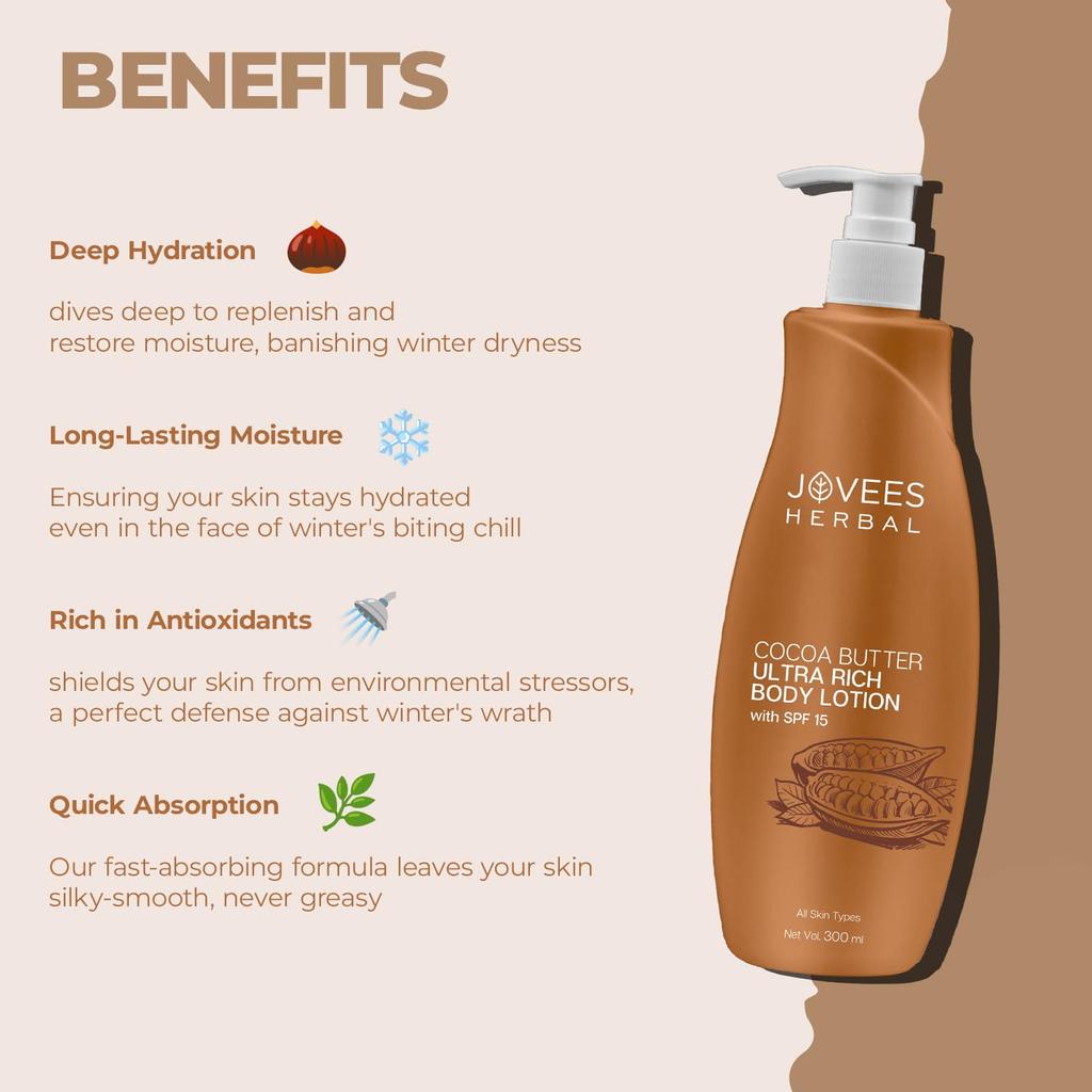 Jovees Cocoa Butter Body Lotion 300ml Pack Of 1 Deep Moisturising Winter Skin Lotion For Very Dry Smooth Skin